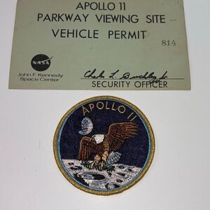 Vtg/Original Apollo 11 XI BIG Crew Patch Texas Art Embroider NASA+ parking pass